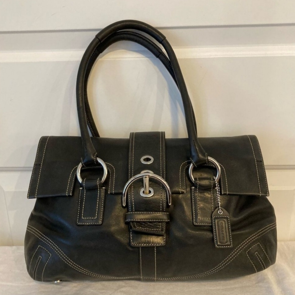 COACH Leather Y2K Vintage Hampton Flap Tote Handbag